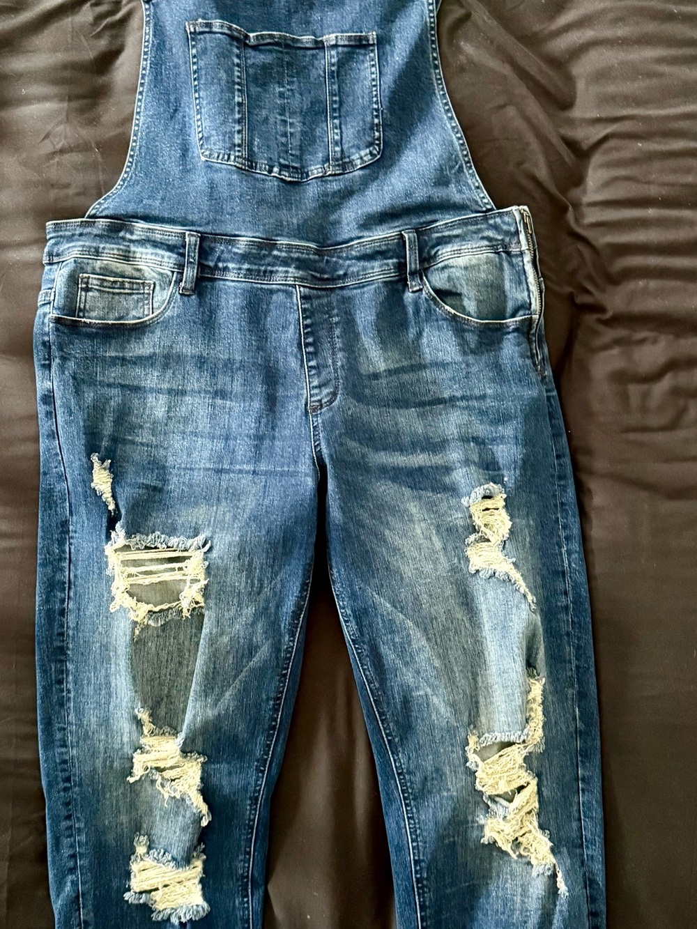 Ripped Dark Blue Denim Women’s Overalls